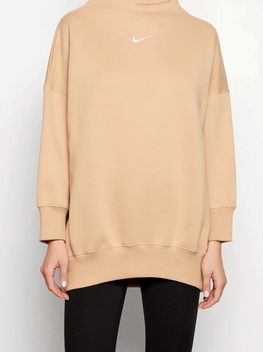 Nike Sportswear Phoenix Fleece Oversized Mock Neck Sweatshirt Tan XL